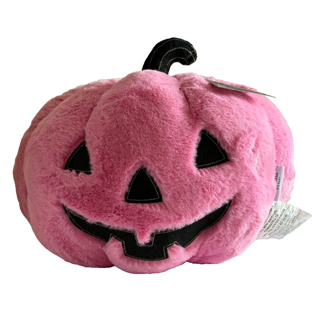 Martha Stewart Halloween Pink Black Faux Fur Jack O Lantern Pumpkin Pillow